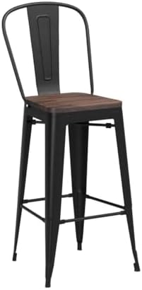 Metal Bar Stools Set of 4, 30" Black Bar Height Stools with Back
