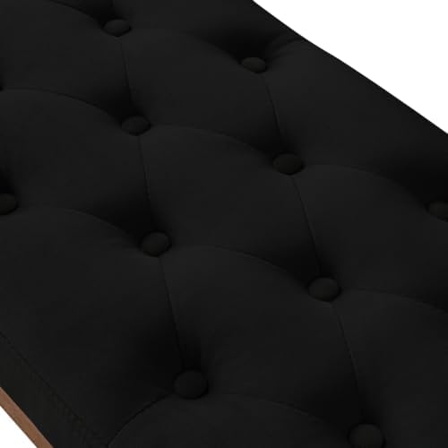 24KF Velvet Upholstered Buttons Tufted Entryway Bench with Solid Wood Leg,Bed Bench Ottoman with Padded Seat,5034-Black