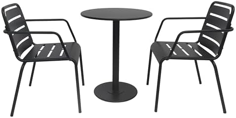 Christopher Knight Home Jodi Outdoor Bistro Set, 3-Piece Bistro Table and Chairs Set of 2, Patio Furniture Set with Iron Frame, Patio Conversation Set for Poolside/Garden Cafeteria, Matte Black