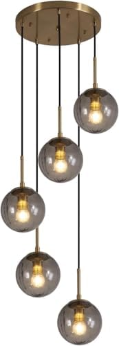 kco gold 5-light smoke gray ribbed glass globe shown in use