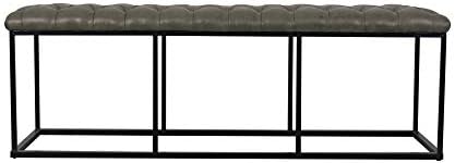 HomePop 52" Button Tufted Decorative Bench with Metal Base - Gray Faux Leather