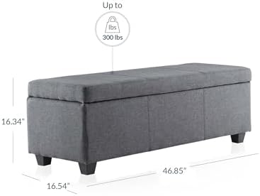 BELLEZE Storage Ottoman, 47 Inch Bench Bedroom Bench with Safety Close Hinge, Extra Long Ottoman with Storage for Living Room, Entryway, Hallway, Foot Rest, Support 300lbs - Gray