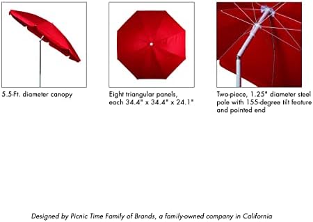 PICNIC TIME 5.5 Ft Portable Beach Umbrella, Lightweight UV Protection Sunshade with Tilt Pole & Carry Bag, Outdoor Canopy Umbrella for Beach, Sand, Pool, Patio, Camping, Travel, or Backyard Shade, (Black)