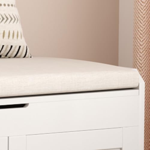 HOMEFORT 54.4" Shoe Bench with Lift Top Storage, Entryway Bench with Cushioned Seat, Wooden End of Bed Bench, Shoe Cabinet Bench with Hidden Storage Space, for Bedroom, Hallway,White