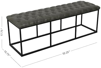 HomePop 52" Button Tufted Decorative Bench with Metal Base - Gray Faux Leather