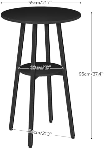 HOOBRO Bar Table, Round Pub Table, 2-Tier Bistro Table with Storage, 37.4" High for Small Spaces, with Top Particleboard for Kitchen, Easy to Assemble, Black BB55BT01