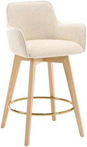 ONEVOG Swivel Counter Height Bar Stools with Backs, Natural Solid Wood Legs