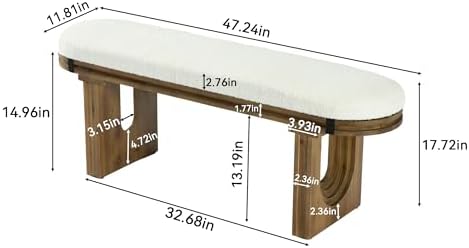 LITTLE TREE Solid Wood Bench with Upholstered, 47.24" End of Bed Bench