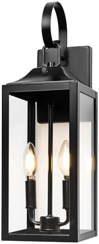 19" Large Dusk to Dawn Outdoor Wall Lantern 2-Light, Modern Porch Lights