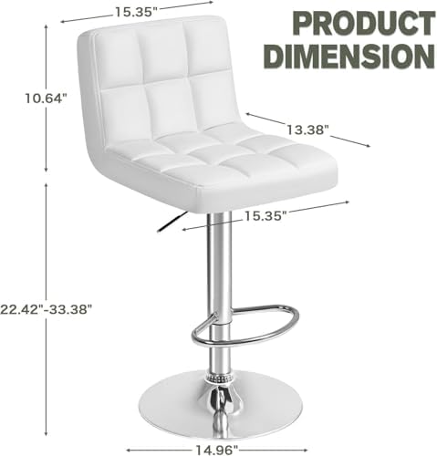 Furmax Bar Stools Modern Pu Leather Swivel Adjustable Hydraulic Bar Stool Square Counter Height Stool Set of 4 (4pcs White)