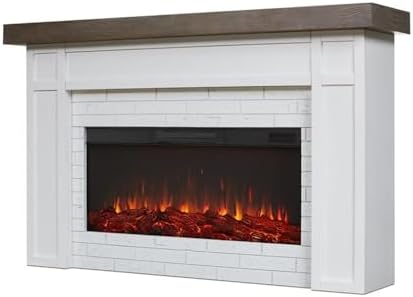 Real Flame Cravenhall Landscape Electric Fireplace with Mantel for Living Room or Bedroom, Replaceable Fireplace Insert Heater, Realistic Log and Flame Effect, Remote Control, Timer, White