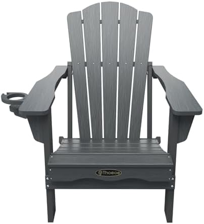 THOEOE Folding Adirondack Chair, All-Weather Fire Pit Chair with Cup Holder
