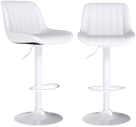 Youhauchair Adjustable Faux Leather Bar Stools Set of 2, White