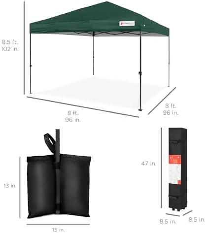 Best Choice Products 8x8 Pop Up Canopy Tent, EZ Setup, Dark Green