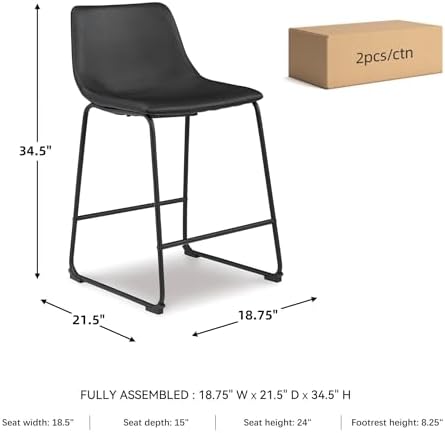 Signature Design by Ashley Counter Height Bar Stool, Set of 2, Black