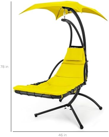 Best Choice Products Outdoor Hanging Curved Steel Chaise Lounge Chair Swing w/Built-in Pillow and Removable Canopy - Yellow