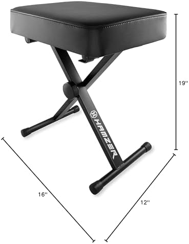 Hamzer Adjustable Padded Keyboard Bench, Heavy-Duty Foldable and Portable X-Style Stool Piano Seat with Cushion, Black