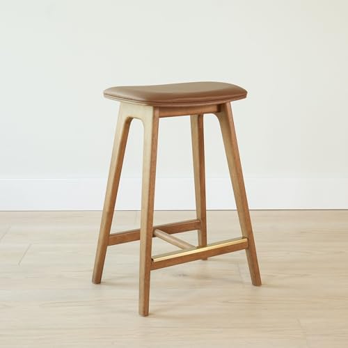 Plank+Beam Beryl Bar Stool, Upholstered, Set of 2, Pecan/Toffee