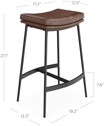 Nathan James Arlo Modern Backless Upholstered Kitchen Counter Bar Stool with Double-Layered Saddle Seat and Black Metal Base, Brown/Matte Black, Set of 2