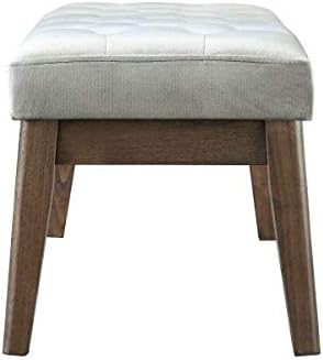 24KF Velvet Upholstered Buttons Tufted Entryway Bench with Solid Wood Leg,Bed Bench Ottoman with Padded Seat,5034-Gray