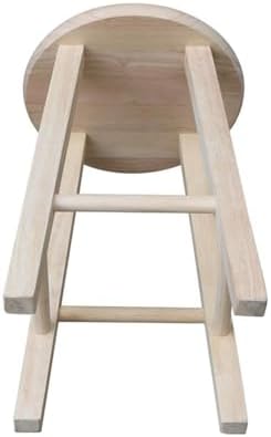 IC International Concepts Solid Wood Round Top Stool, 18" Seat, Unfinished