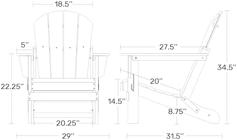 WO Home Furniture Laguna Folding Adirondack Chair, Black
