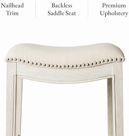 Maven Lane Adrien Backless Bar Stool, Cream, Natural Fabric, 31"