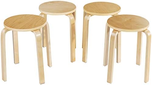 COSTWAY Stackable Bentwood Stools Set of 4, 18in Backless Round Chairs