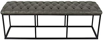HomePop 52" Button Tufted Decorative Bench with Metal Base - Gray Faux Leather