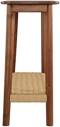 Calais Solid Wood Console Table with Woven Storage Shelf, Chestnut, 48 Inch