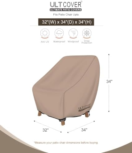 ULTCOVER Waterproof Patio Chair Cover, 32W x 34D x 34H in