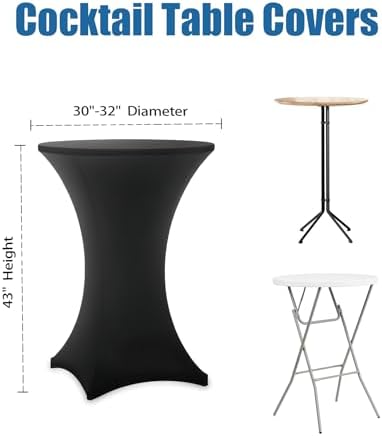 Cocktail Table Covers - 6 Pack 32x43 Inch Table Cloth - Black