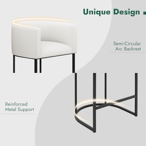 Counter Height Bar Stools Set of 2, 24 Inch Seat Height Barstools for Dining Room, Fabric Upholstered Bar Chair for Kitchen Island, Linen Counter Stools with Metal Legs, White