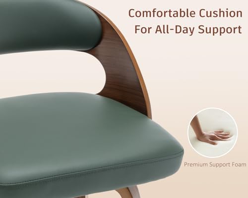 AQG Swivel Bar stools Set of 2 Bar Chairs 26" Counter Height Mid-Century Modern Bentwood Barstool PU Leather Upholstered Bar Chair with Back and Footrest, for Bar, Cafe, Dining, Kitchen Island, Green
