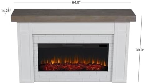 Real Flame Cravenhall Landscape Electric Fireplace with Mantel for Living Room or Bedroom, Replaceable Fireplace Insert Heater, Realistic Log and Flame Effect, Remote Control, Timer, White