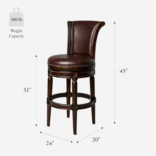 Maven Lane Pullman Bar Stool, Dark Brown, Brown Faux Leather, 31", Set of 4