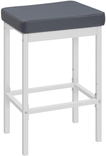 HOOBRO Bar Stools, 24.8-Inch Height Stools, Breakfast Bar Stools, Kitchen Bar Chairs, 2" Thick Upholstery, for Kitchen, Dining Room, Cafe, Bar Counter, White and Gray WG21BY01