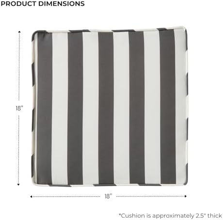 Outdoor 18 inch Square Patio Dining Chair Pads – Comfortable Fiber-Filled Seat Cushions with Ties, Reversible Polyester Fabric - Canopy Stripe Gray, Set of 4