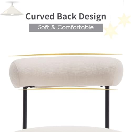 ROCITY Beige Modern Bar Stools Set of 2 Linen Upholstered Counter Stools with Barrel Back 26 Inch Fabric Kitchen Island Chairs with Metal Legs, Cream