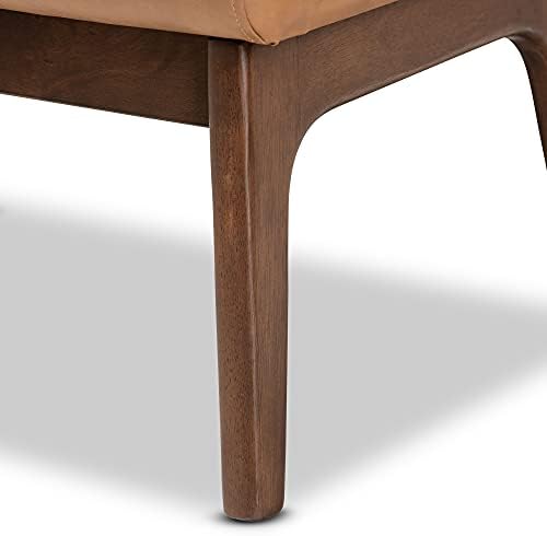 Baxton Studio Bianca Mid-Century Modern Walnut Brown Finished Wood and Tan Faux Leather Effect Ottoman