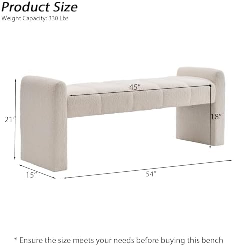 54" Boucle Bench for Bedroom Window End of Bed, Ivory White