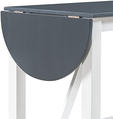Farmhouse 3-Piece Counter Height Dining Table Set, Half-Round Drop Leaf Dining Table with 2 Upholstered Dining Chairs, Heavy Solid Wood Breakfast Kitchen Dining Room Set for Small Space (White-3PCS)