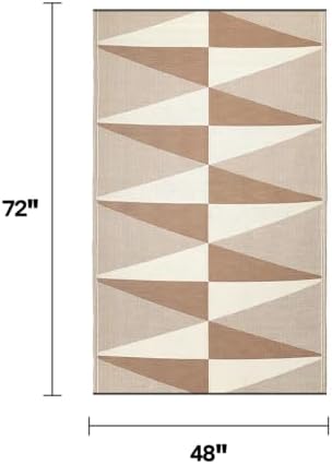 Fab Habitat Geometric Modern Minimalist Outdoor Rug - Waterproof, Crease-Free Fade Resistant, Reversible - Recycled Plastic - Patio Porch Balcony Deck Yard Garden - Tuscon Natural - 4x6 ft
