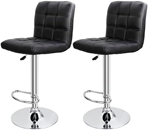SUPER DEAL Set of 2 Bar Stools for Kitchen, Modern PU Leather Swivel Adjustable Counter Height Swivel Stool with Square Back (2, Black)