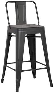 AC Pacific 24” Metal Barstool Set of 2 – Country Rustic Style with Low Back, Lightweight & Sturdy Build, Easy Assembly – Black Matte