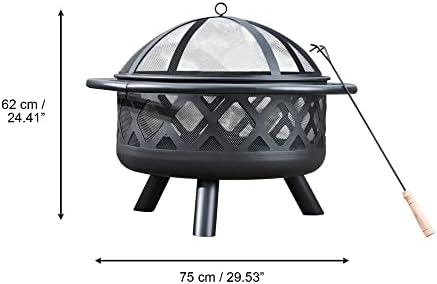Teamson Home Large 76cm Garden Round Wood Burning Fire Pit, Outdoor Furniture Chimnea, Firepit Heater, Metal Log Burner Fire Bowl with Lid & Poker