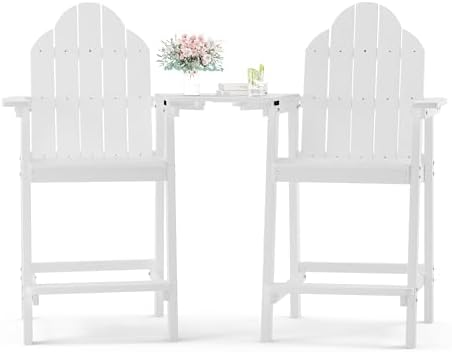 LUE BONA Tall Adirondack Chair Set of 2, HDPS Bar Height Chairs, White