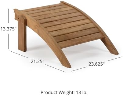 Titan Great Outdoors Grade A Teak Adirondack Chair with Footstool for Backyards and Patios