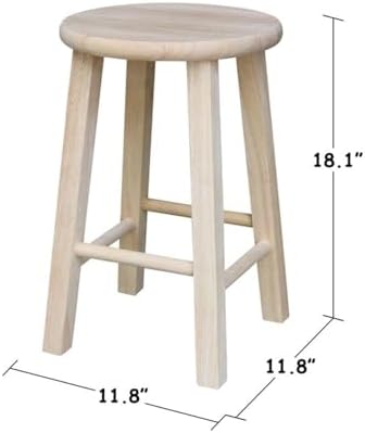 IC International Concepts Solid Wood Round Top Stool, 18" Seat, Unfinished