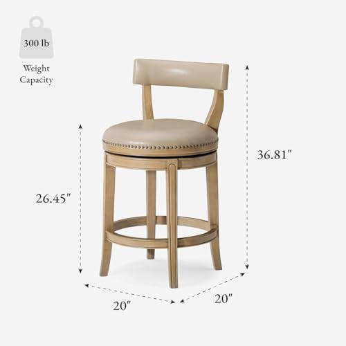 Maven Lane Alexander Counter Stool, Brown, Beige Leather, 26", Set of 4